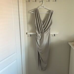 Mendocino Grey Suede Asymmetrical Midi Dress